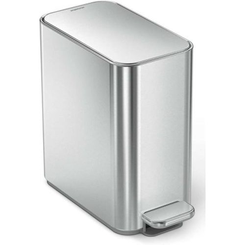 simplehuman Small Bathroom Trash Can with Lid, Stainless Steel Waste Basket, 5 Liter / 1.3 Gallon, Brushed