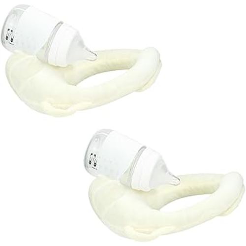 2 Pack Self Feeding Baby Bottle Holder, Adjustable Bottle Holders for Babies, Bottle Propper for Infant, Twin Feeding Pillow with Side Handles, Beige