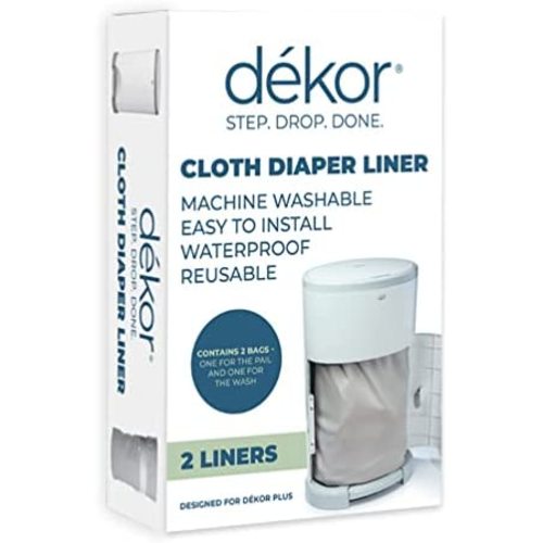 Dekor Cloth Diaper Liner | 2 Count | Gray | Perfect for Cloth Diapers | Just Step – Drop – Done | Quick & Easy to Replace | Fits the Dekor Plus Hands-Free Diaper Pail | Machine Washable