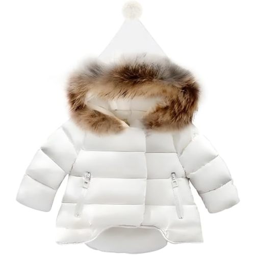 Baby Girls Hooded Snowsuit Winter Warm Fur Collar Hooded Coat Down Windproof Jacket Outerwear
