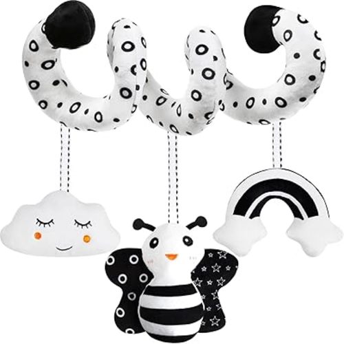 Spiral Pram Toys for Babies - Activity Hanging Toys Stroller Pushchair Car Seat Baby Black and White Sensory Toys for 0-12 Months, Newborn Infant Boy Shower Gifts
