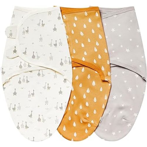 insular Baby Swaddle Wrap, Swaddle Blanket for Newborn and Infant, Adjustable Swaddle Set for Boy and Girl, Soft Cotton Baby Sleep Sack 3 Pack (Medium(3-6 Month), Beige Duck)