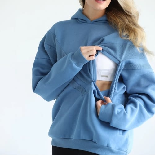 Isabella Ultra Soft Oversized Nursing & Pregnancy Hoodie (Chambray Blu – Sweat and Milk LLC