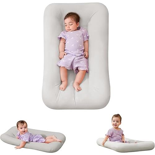Baby Lounger for Newborn Babies 0-24 Months, Bionic Organic Lounger for Baby, Soft Cotton Breathable Infant Lounger for Home and Travel (G)