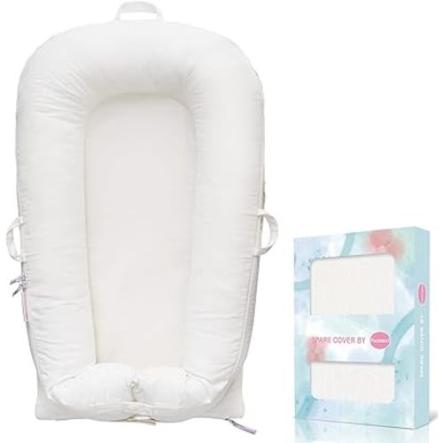Corduroy Baby Lounger Cover for Dockatot Deluxe + | 100% Cotton Hypoallergenic Newborn Premium Quality Spare Cover(Cover Only) (White)