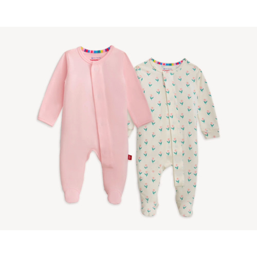 Magnetic 2-Pack Footie - Pink and Floral - 0-3M