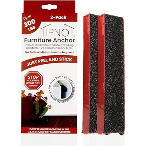 Adhesive Furniture Anchor, No-Drill, Aesthetic & Invisible Once Installed, Anti-Tip Furniture Safety Anchor to Childproof and Babyproof Your Home, Holds Up to 300 Pounds, 2-Pack