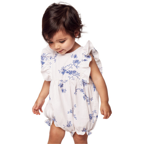 Ruffled Romper, Indigo Floral - Petite Plume | Maisonette