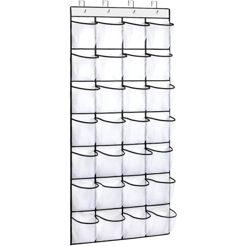 REGELETO 28 Pocket Over the Door Shoe Organizer, Hanging Shoe Rack for Door, Large Capacity Shoe Organizer Holder with 4 Metal Hooks