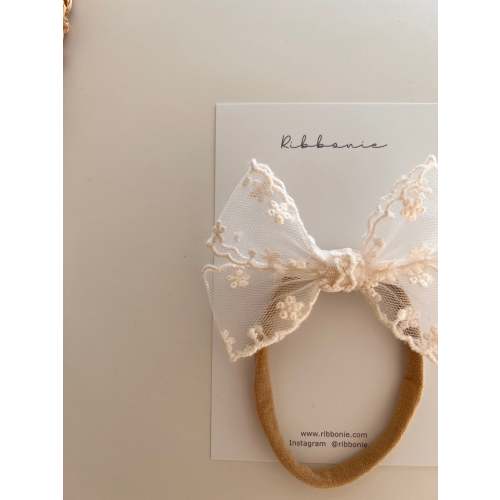 Girls Flower Lace Bow, Ella lace bow headband or hair clip, Baby Lace Headband or alligator clip