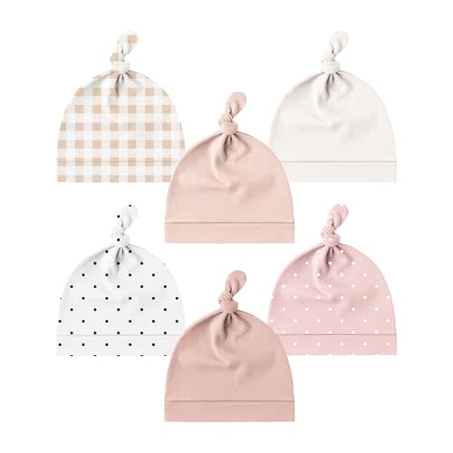 Konssy 6 Pack Baby Newborn Hats Set Knot Beanie Hats Soft for Infant Baby Girls Boys Caps 0-6 Months