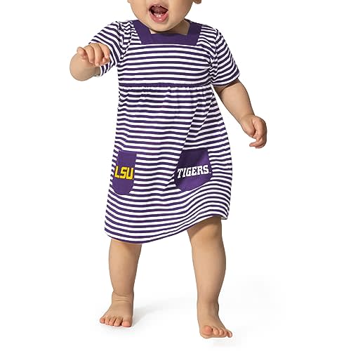 Little King NCAA Infant Girls Short Sleeve Striped Dress with Pockets-100% Cotton-Sizes 6M, 12M and 18M