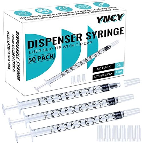 1ml Syringes with Cap, Luer Slip Tip, Whole Pack Bulk Sterile Sealed, No Needle - 50 pcs - 1ML