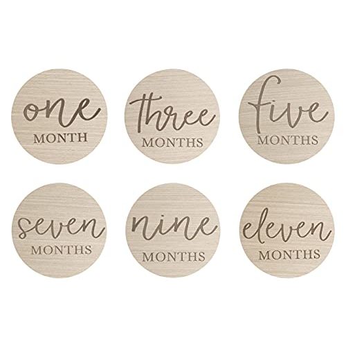 Little Pear Wooden Milestone Photo Cards, Baby Announcement Cards, Double Sided Photo Prop Monthly Milestone Discs, Pregnancy Journey Milestone Markers