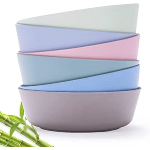 HM-tech 6pcs Bamboo Bowls, Food-Grade Melamine, Dishwasher Safe, Classic Style, 20 fl oz, for Baby Feeding, Toddler Bowls, Kids Dinnerware Sets