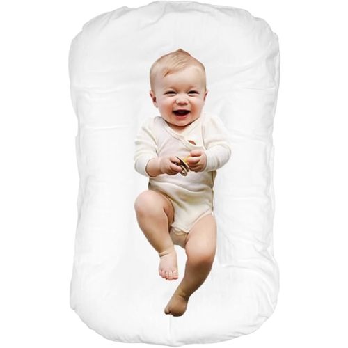 Baby Lounger for Newborn Flat Cover,Baby Nest Cover Tummy Time Mat Breathable & Soft,0° Angle Babies Essentials Gifts Newborn Lounger for Boys & Girls 0-12 Months(White Bean)