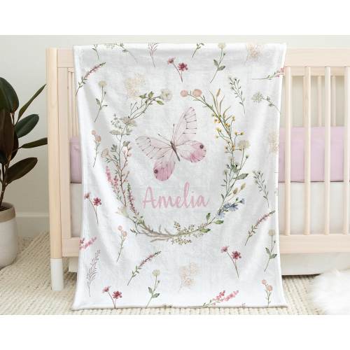 Personalized Wildflower Butterfly Baby Name Blanket Butterfly floral baby gift newborn new mom unique baby gift idea custom monogram swaddle