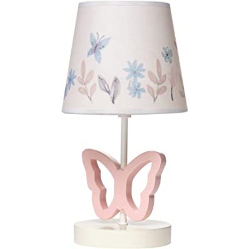 Lambs & Ivy Baby Blooms Pink Butterfly Nursery Lamp with Floral Shade & Bulb