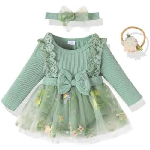 Renotemy Preemie Newborn Baby Girl Lace Romper Infant Fall Winter Flower Tulle Dress Party Gifts Newborn Photography Outfits