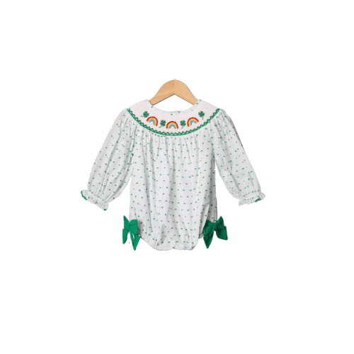 Smocked Lucky Rainbow Swiss Dot Bubble