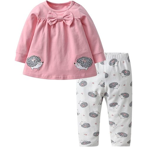 Baby Girls Clothes Set 2 Piece Long Sleeve Cartoon Pattern Infant Outfits