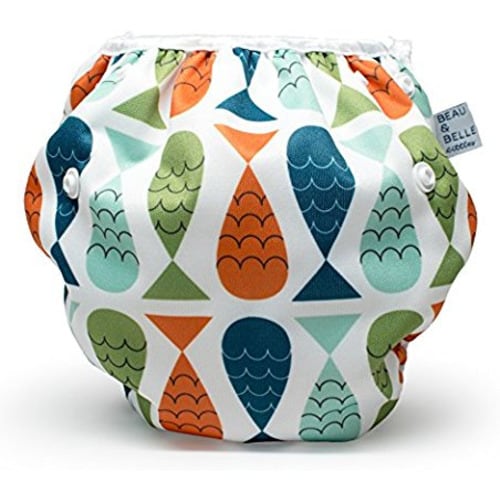 Nageuret Reusable Swim Diaper, Adjustable & Stylish Fits Diaper Sizes N-5 (8-36lbs) Ultra Premium Quality For Eco-Friendly Baby Shower Gifts & Swimming Lessons (Fish- Red, Green, Blue)