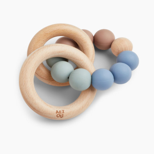 AEIOU Silicone & Wood Multi-Ring Teether - Sky Multi