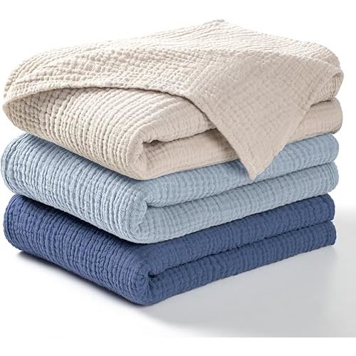 lulumoon Muslin Swaddle Blanket Baby - Soft Cotton Swaddling Blanket, Neutral 3Pack (Navy)