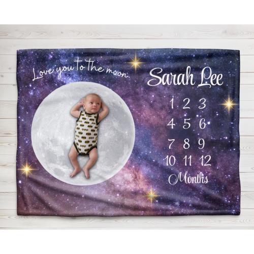 Personalized Moon Galaxy Baby Milestone Blanket - Love You to the Moon & Back, photo blanket, growth tracker, baby shower gift