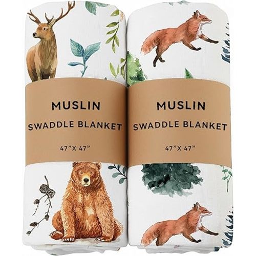 2 Pack Mallard Duck Muslin Swaddle Blankets 100% Cotton Breathable Receiving Blankets Gender Neutral Newborn Essentials for Baby Boy or Girl Soft and Large 47 x 47 Inches (Woodland)