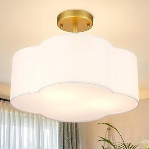 Hamilyeah Ceiling Light Fixture with Scalloped Shade, 16 inch Fabric Flush Mount Lighting Fixtures, Flower Shaped Ceiling Light Fixtures Modern for Living Room, Bedroom, Kitchen