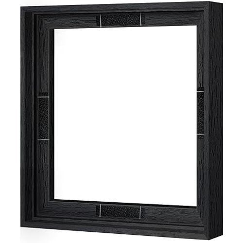 Abtgt 12x12 Canvas Floating Frame with 0.9" Deep, Black Floater Frame for Canvas Paintings with Adhesive, Vertical or Horizontal Wall Art frame for Prints Oil Painting Diamond Decor, 1 Pack.