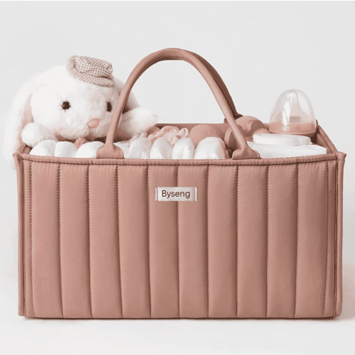 Byseng Baby Diaper Caddy, Nursery Storage Bin And Car Organizer For Diapers And Baby Wipes (Pink)
