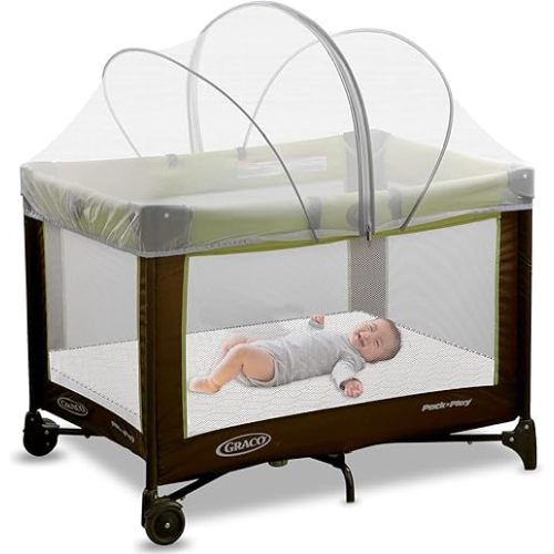 Pack N Play Tent Cover - Bassinet Cover for Pack N Play/Travel Crib/Mini Crib/Playpen, Bassinet Mosquito Net Cover with Two-Way Zippers (White-Large)