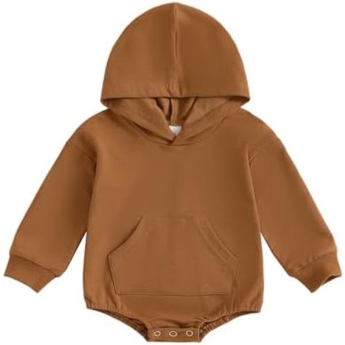 Newborn Baby Boy Girl Hooded Romper Long Sleeve Front Pocket Solid Color Hoodie Onesie Fall Winter Outfit