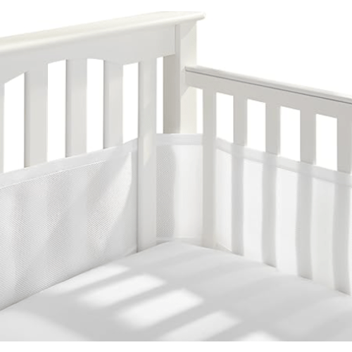 BreathableBaby Breathable Mesh Liner for Full-Size Cribs, Classic 3mm Mesh, White (Size 4FS Covers 3 or 4 Sides)