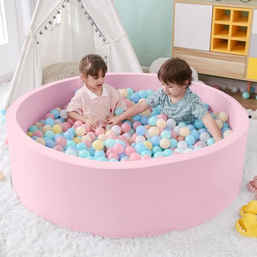 SHJADE 47.2"x 13.8" Foam Ball Pit, Large Ball Pits for Toddlers, Soft Round Playpen Ball Pool for Kids, Ideal Gift for Child Indoor and Outdoor Game, Pink(Balls not Included)
