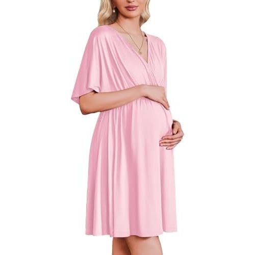 Ekouaer Labor and Delivery Gown for Hospital 3 in 1 Short Sleeve Maternity Nursing Dress Nightgown