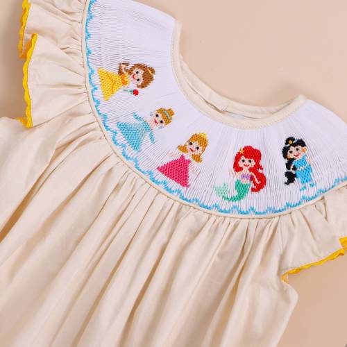 Princess Birthday Hand- Smocked Bubble Romper - Birthday party dress, Baby girl 1st birthday outfit set, baby first birthday, birthday gift