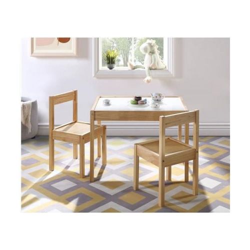 Olive & Opie Gibson 3-Piece Wood Dry Erase Kids Table & Chair Set in Natural