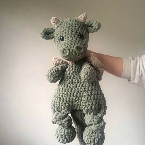 Extra Large Crochet Dragon Snuggler: Smokey Green Plush Lovey