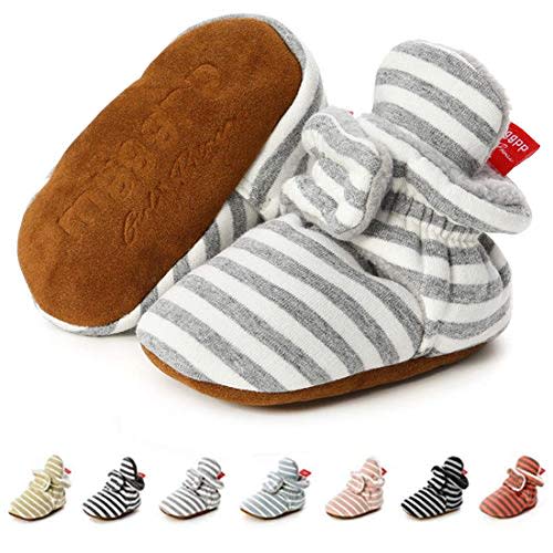 KIDSUN Infant Baby Boy Girl Cozy Fleece Bootie Newborn Stay On Slipper Winter Warm Gripper Non-Slip Crib Shoes