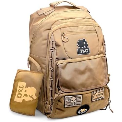 Toddlers And Gunners Dad Diaper Bag, With Diaper Changing Mat, USB Port & Laptop Compartment. Diaper Bag Backpack with Straps for Stroller. Large Diaper Bag for men and women (Coyote Brown)