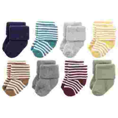 Hudson Baby Infant Boys Cotton Rich Newborn and Terry Socks, Dark Earth Tone Stripes, 0-6 Months