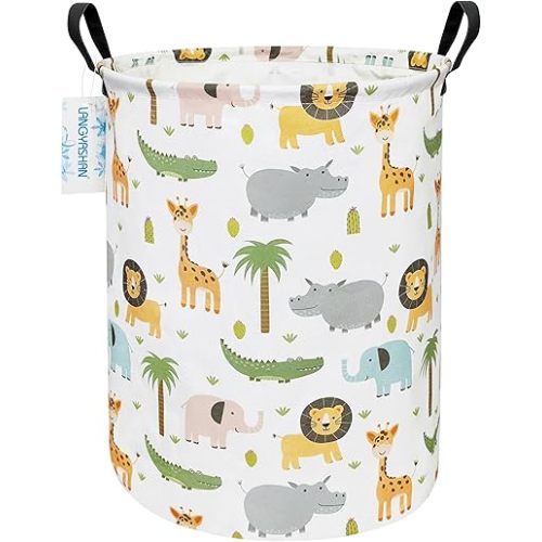 LANGYASHAN Laundry Basket Canvas Fabric Collapsible Organizer Basket for Storage Bin Toy Bins Gift Baskets Bedroom Clothes Children Nursery Hamper (Animal)