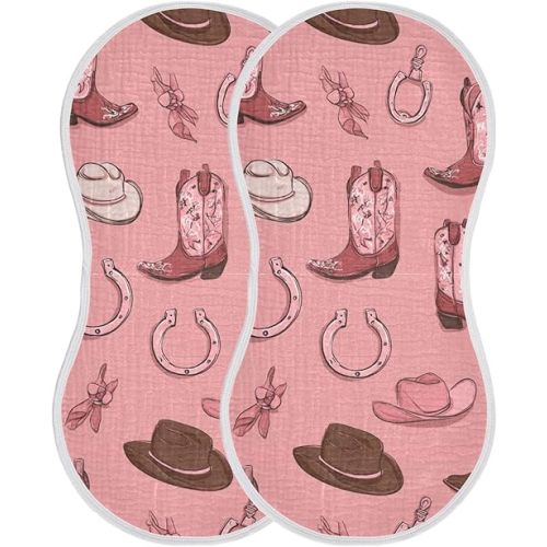Western Cowgirls Pinks Burp Cloths Baby Boys Girls Absorbent Soft Cotton Burping Cloths Rags, 2 Pack