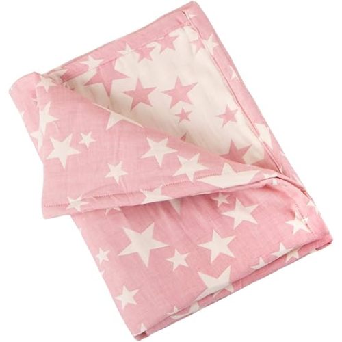 NTBAY 3 Layer Toddler Blanket, Muslin Cotton Jacquard Bed Blankets, Lightweight Thermal Baby Blanket, Super Soft and Warm Crib Blanket for All Seasons, Decoration Gift, 30"x40", Pink Star