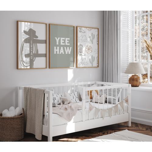 Personalized set of three prints for cowboy nursery, western nursery decor, name sign for nursery boy western poster, sage green nursery