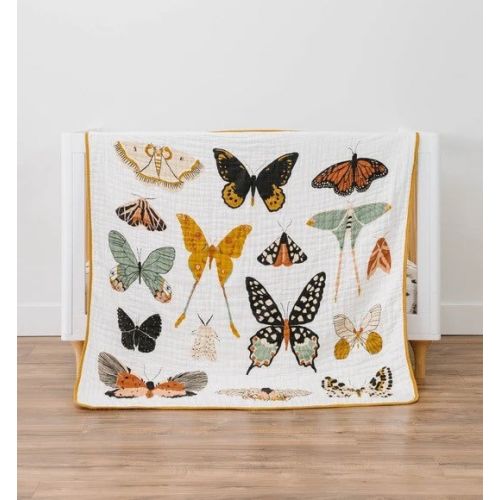 Clementine Kids Butterfly Migration Quilt- Baby Girl Vintage Blanket - Neutral Baby Shower - Nursery Decor
