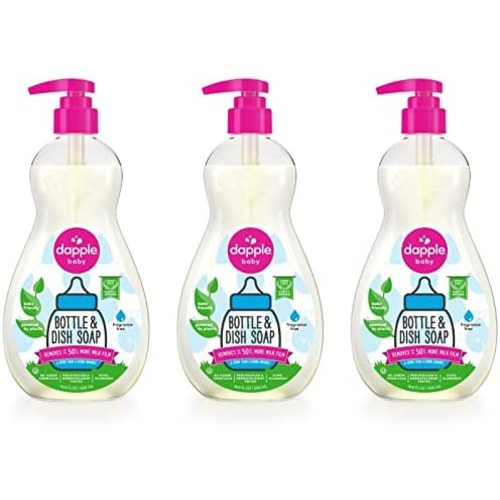 Dapple Baby, Bottle and Dish Soap Dish Liquid Plant Based Hypoallergenic 1 Pump Included, Packaging May Vary, Fragrance Free, 16.9 Fl Oz (Pack of 3)